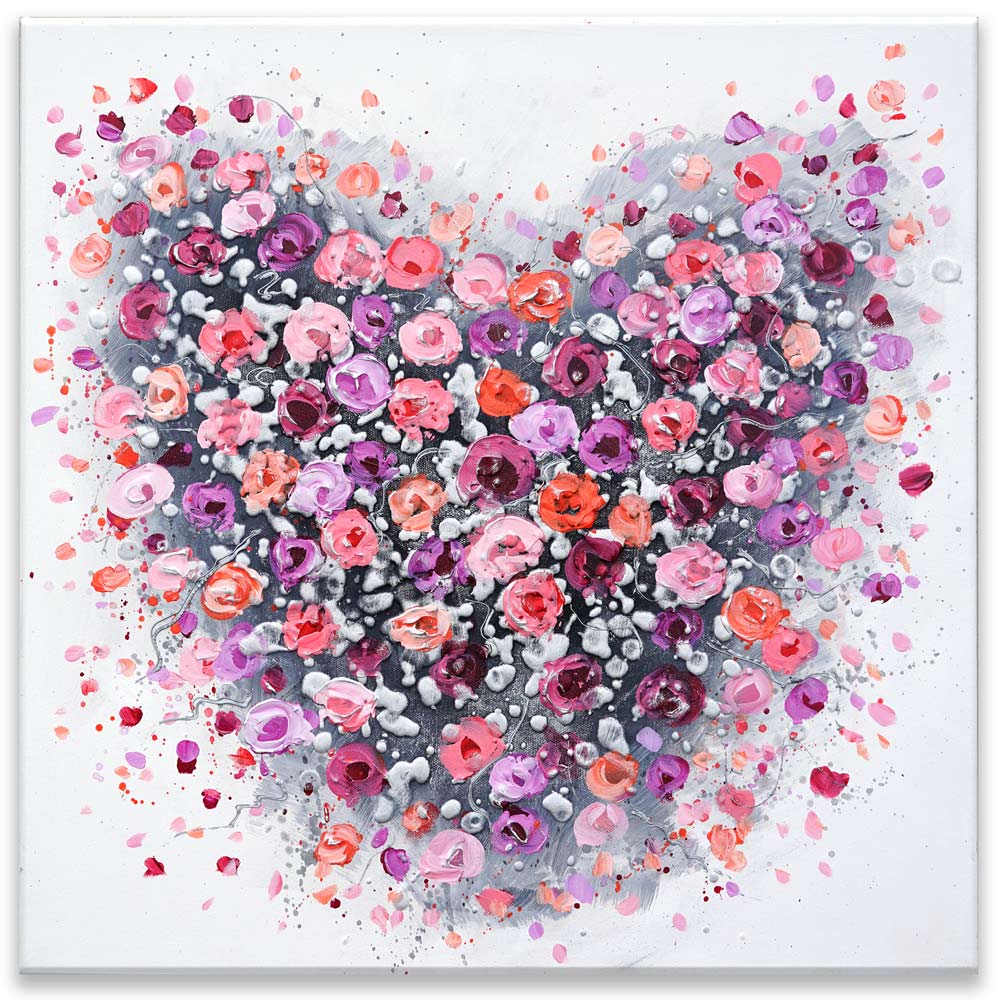 Pink floral heart painting