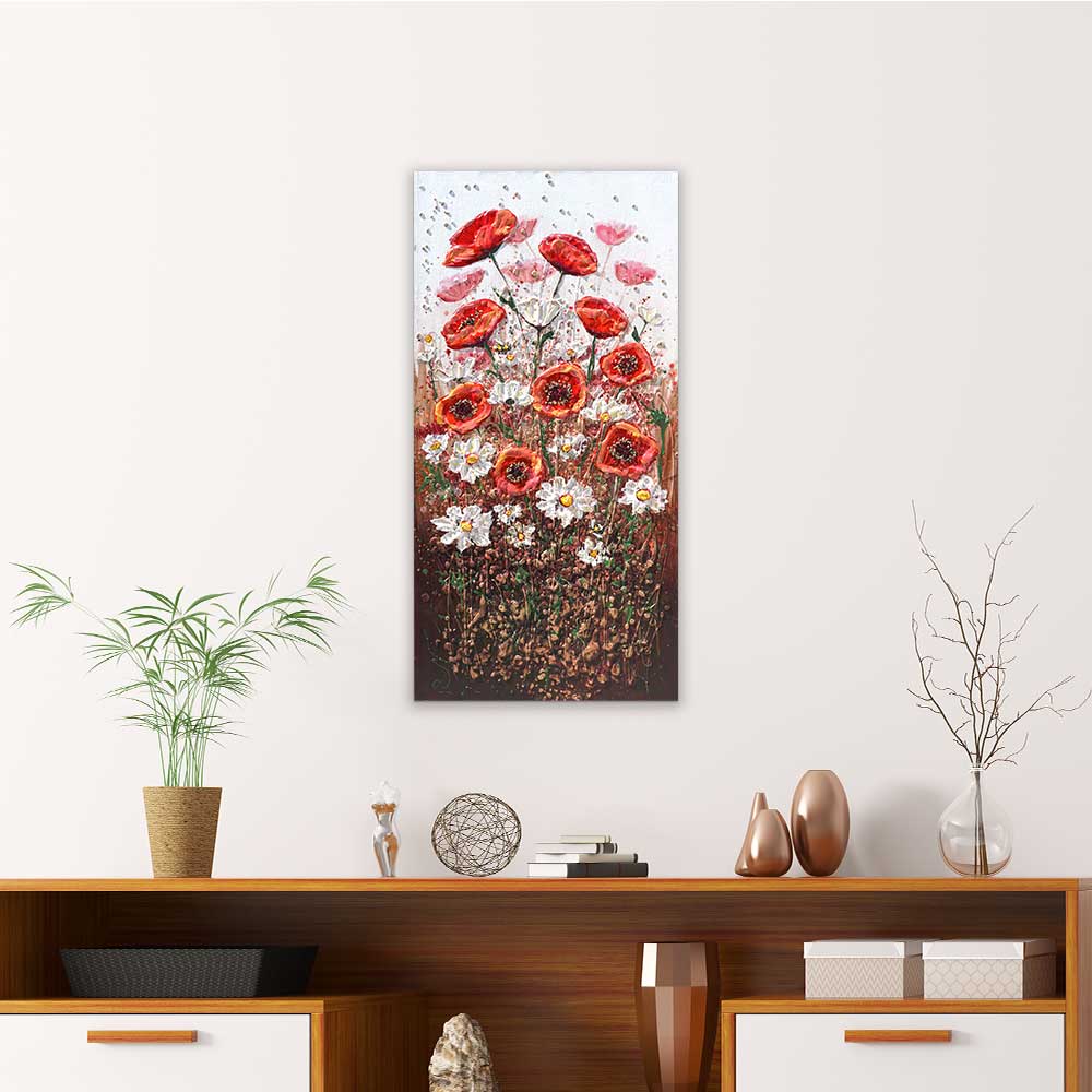 Red poppy art in a room