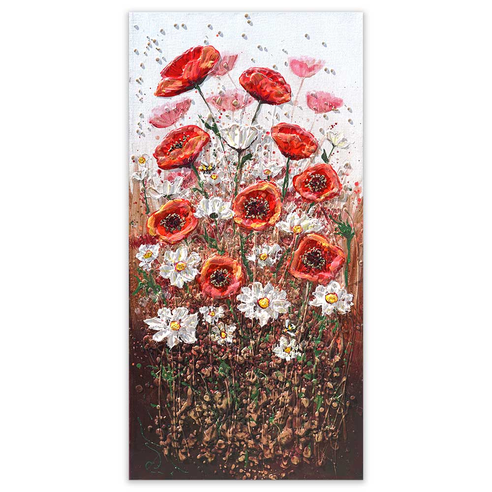 Radiant Poppy Meadow: Textured floral painting