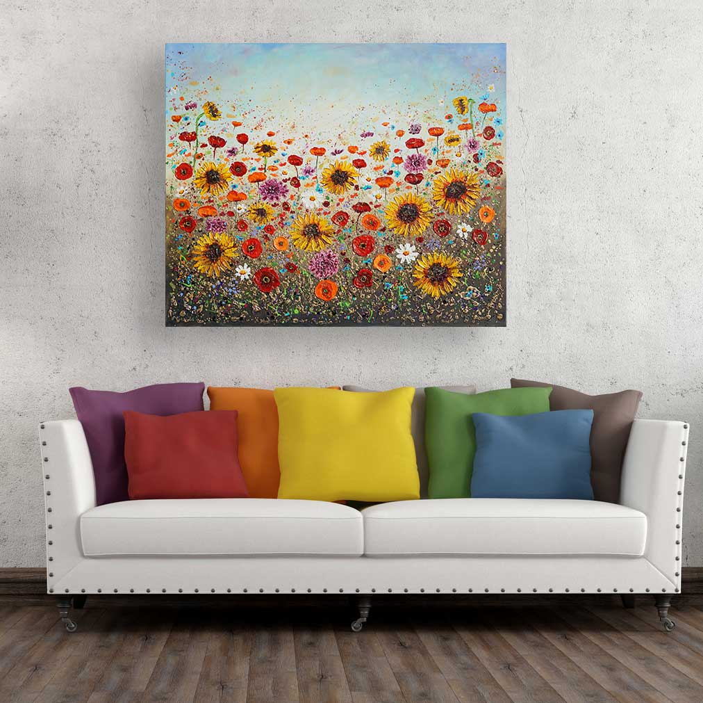 Large wildflower painting as focal point