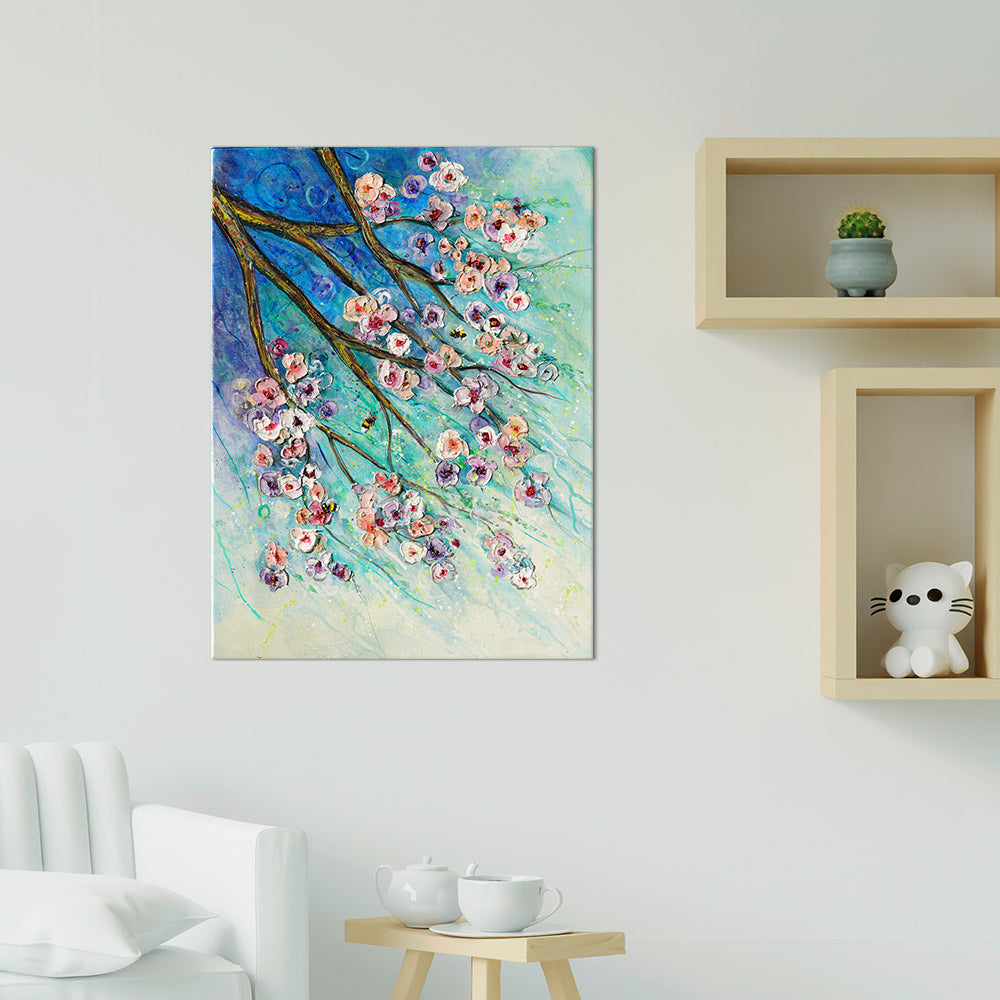 Spring Wish Cherry Blossom Acrylic Painting in room