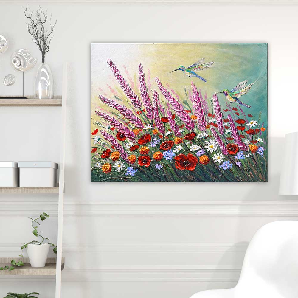 Hummingbird painting in living room