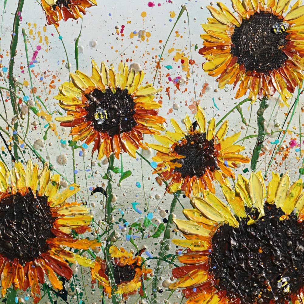 Detailed bee in Sunflower Joy painting