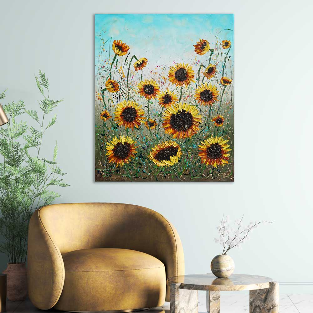 Sunflower Joy displayed on wall