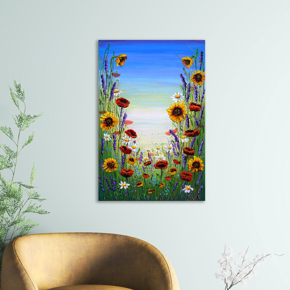 Wildflower artwork as room focal point