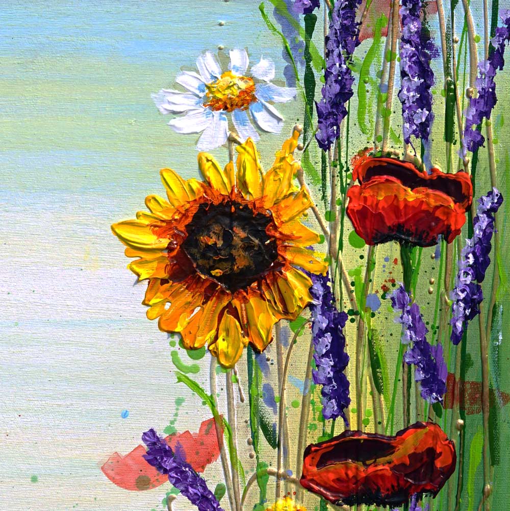 Detailed sunflower texture in painting