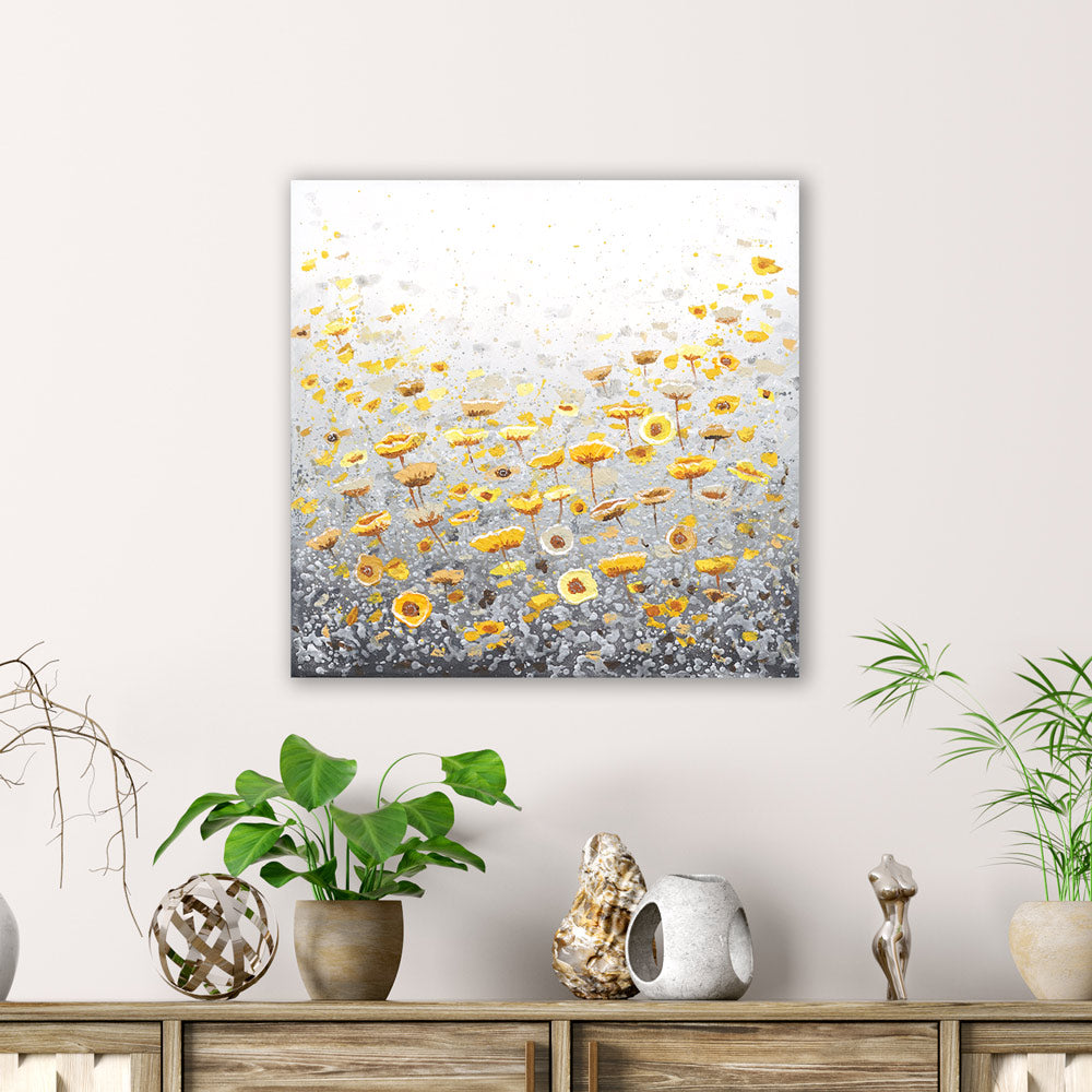 Yellow poppy painting in interior space