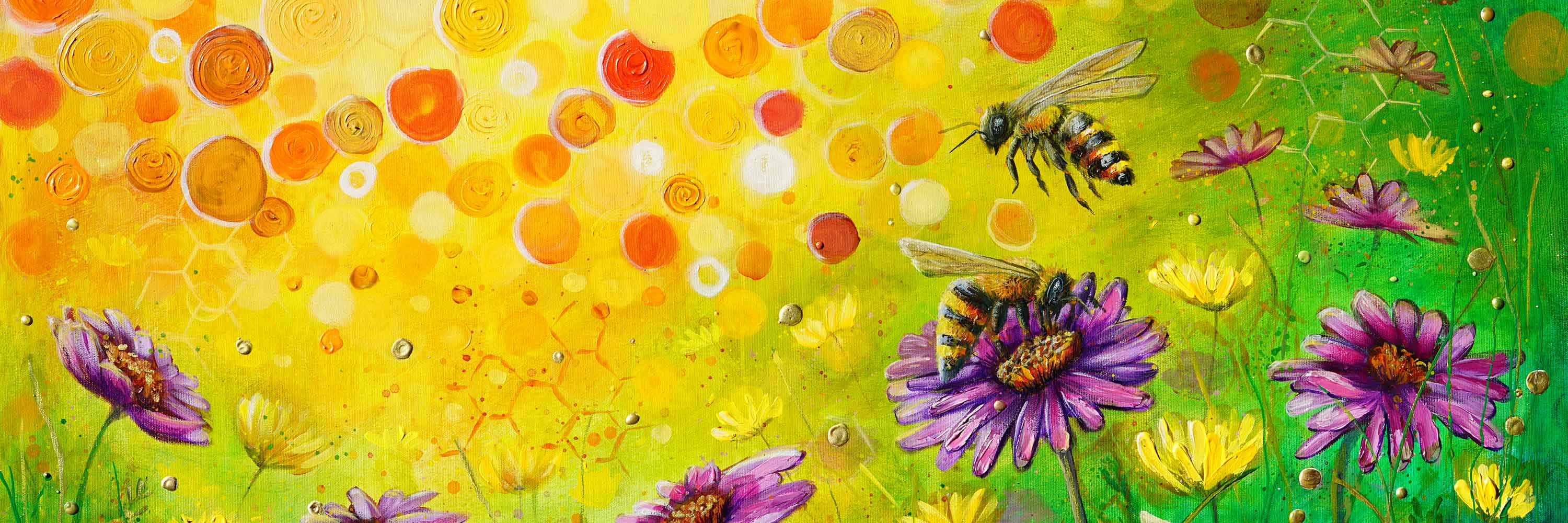 bee oil painting colourful